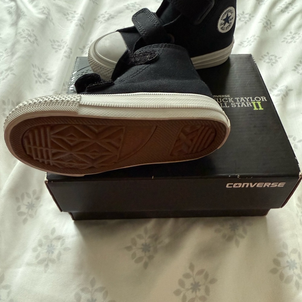 Converse Baby Black and White Velcro Sneakers - Picture 2 of 6